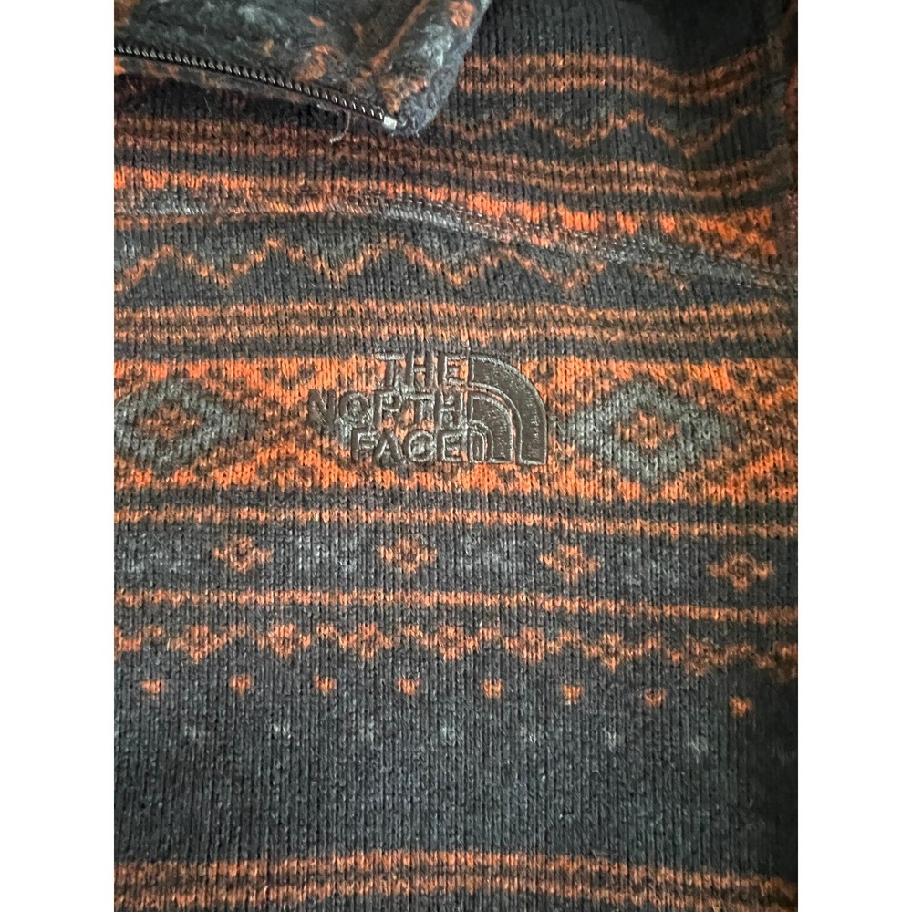 The North Face Mens Fair Isle Fleece Quarter Zip Pullover Orange Navy Blue M - Picture 9 of 11